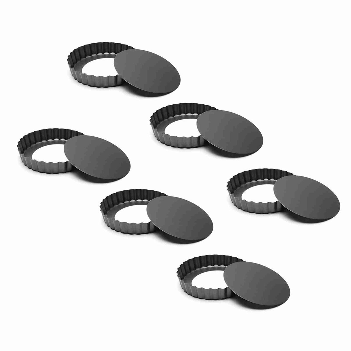 6Pcs 3in Quiche Pan Food Grade Prevents Sticking Carbon Steel Tart Pan with Removable Bottom for Baking Cakes Cheesecakes