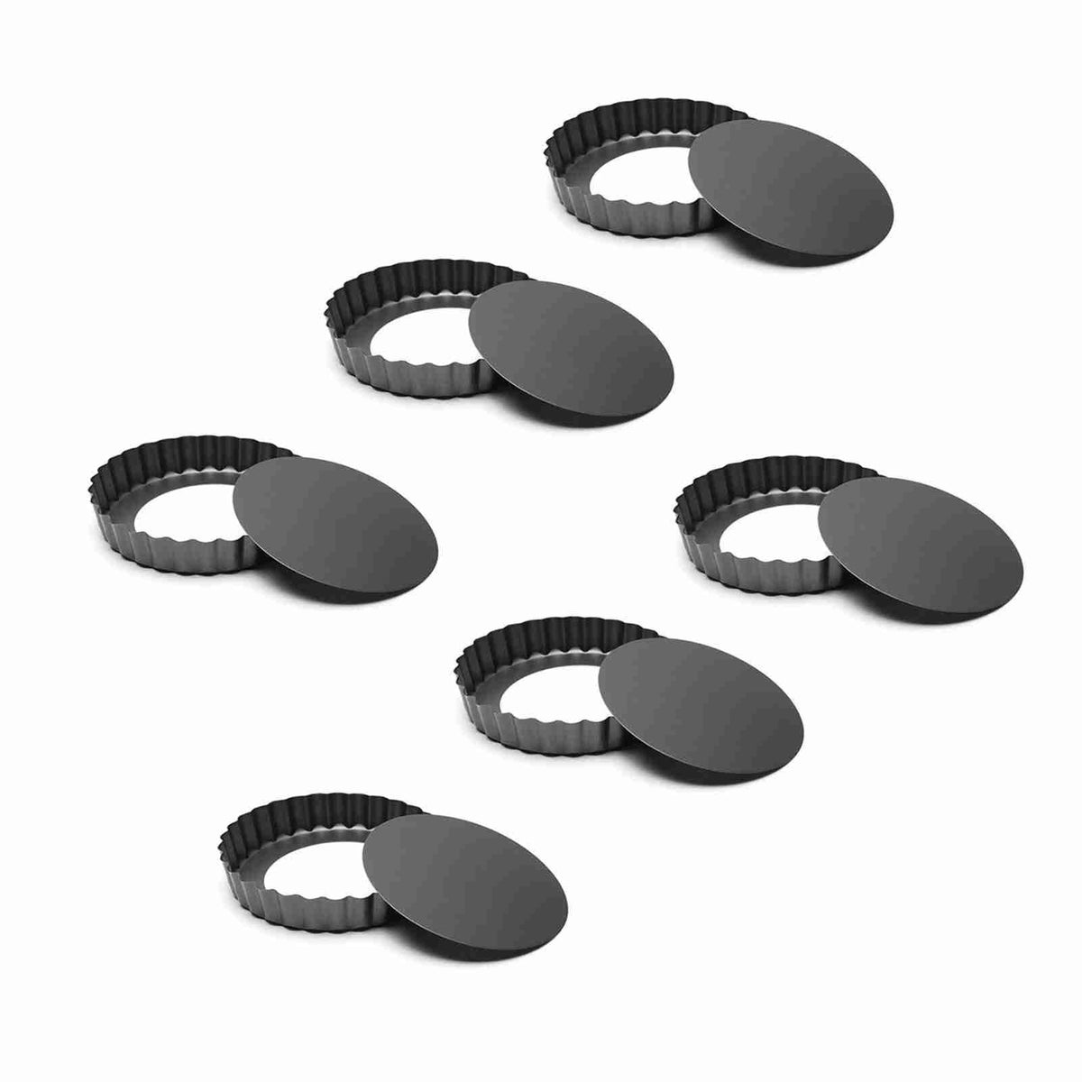 6Pcs 3in Quiche Pan Food Grade Prevents Sticking Carbon Steel Tart Pan with Removable Bottom for Baking Cakes Cheesecakes