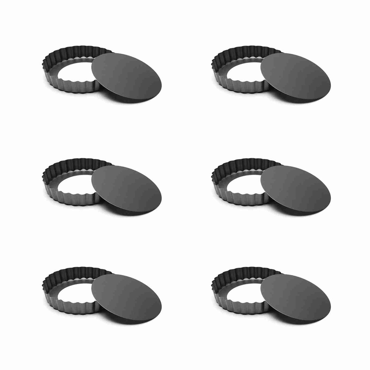 6Pcs 3in Quiche Pan Food Grade Prevents Sticking Carbon Steel Tart Pan with Removable Bottom for Baking Cakes Cheesecakes