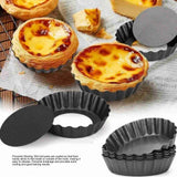 6Pcs 3in Quiche Pan Food Grade Prevents Sticking Carbon Steel Tart Pan with Removable Bottom for Baking Cakes Cheesecakes
