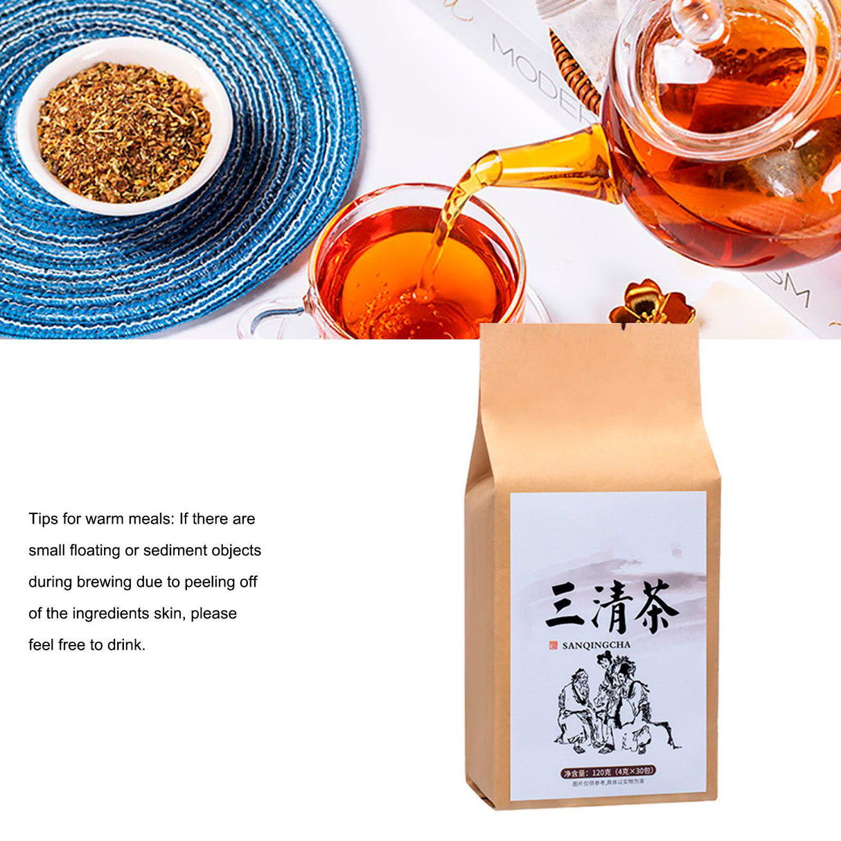 30 Bags Sanqing Tea Independent Packaging 120g 18 Mouth Shelf Life Health Tea Bag for Daily Friends