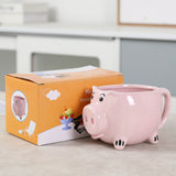 Ceramic Coffee Mug Wide Mouth Piggy Cute Water Cup with Handle for Home Cafe Office Pink