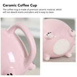Ceramic Coffee Mug Wide Mouth Piggy Cute Water Cup with Handle for Home Cafe Office Pink
