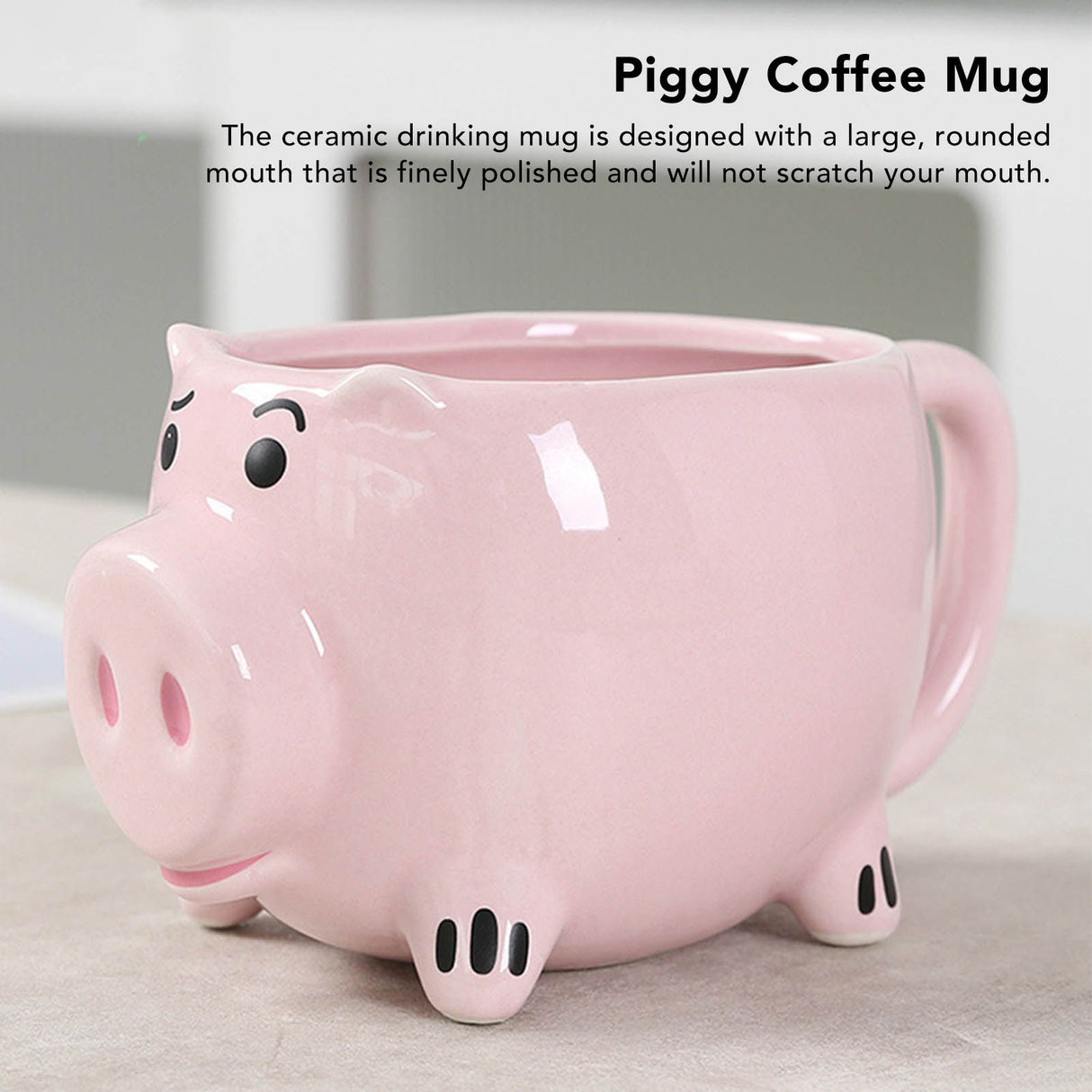 Ceramic Coffee Mug Wide Mouth Piggy Cute Water Cup with Handle for Home Cafe Office Pink