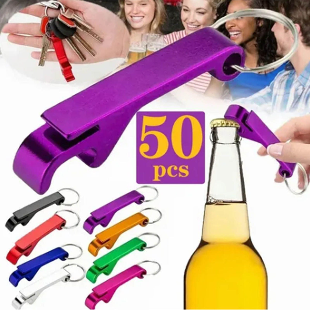 50pcs Keychain Bottle Opener Aluminum Alloy Mini Pocket Beer Beverage Opener Colorful Metal Bottle Opener