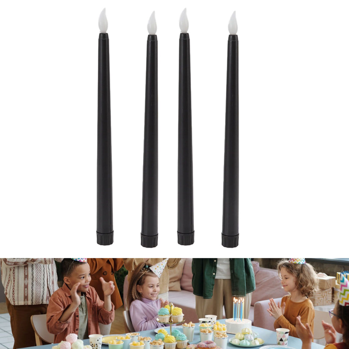 4 Pcs LED Candles Smoke Free Flameless Safe Environmentally Friendly Warm Light Electric LED Taper Candle Black