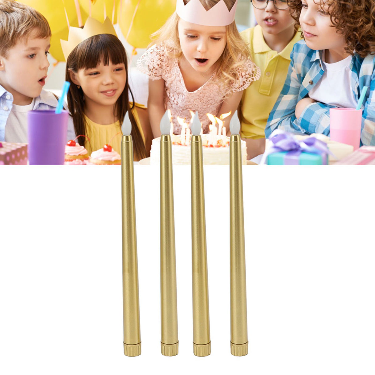 4 Pcs LED Candles Smoke Free Flameless Safe Environmentally Friendly Warm Light Electric LED Taper Candle Gold