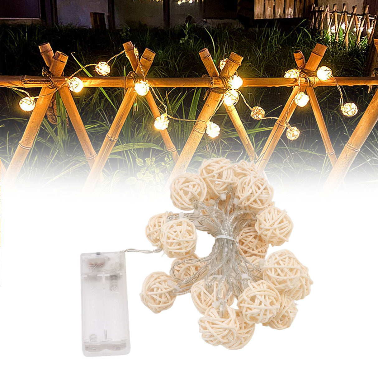 3m Rattan Ball Lantern String Lights 20 Globe Rattan Balls Battery Powered for Wedding Birthdays Decoration