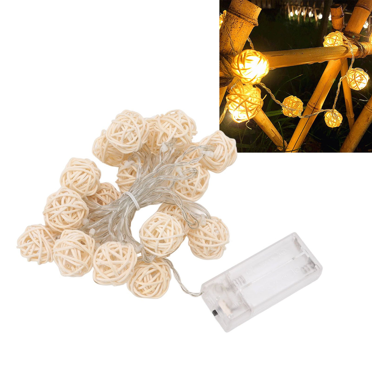 3m Rattan Ball Lantern String Lights 20 Globe Rattan Balls Battery Powered for Wedding Birthdays Decoration