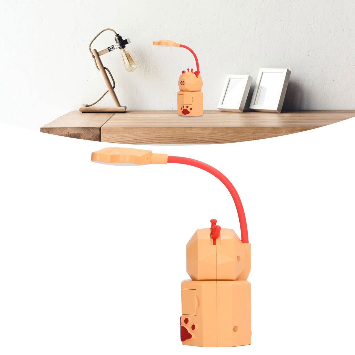 Night Lamp Desk Light LED 5V 3W Gooseneck USB Charging Deer Figurine for Home Table YC-5802 Orange