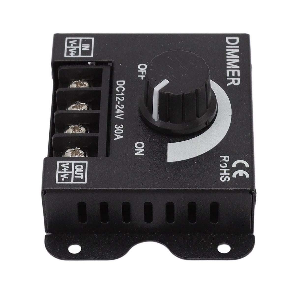 LED Dimmer Single Channel PWM Lighting Stepless Dimming Controller for 5050 3528 Single Color Light Strips DC 12V‑24V 30A