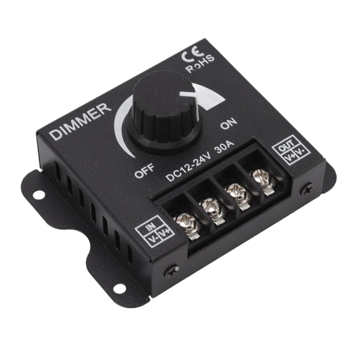 LED Dimmer Single Channel PWM Lighting Stepless Dimming Controller for 5050 3528 Single Color Light Strips DC 12V‑24V 30A