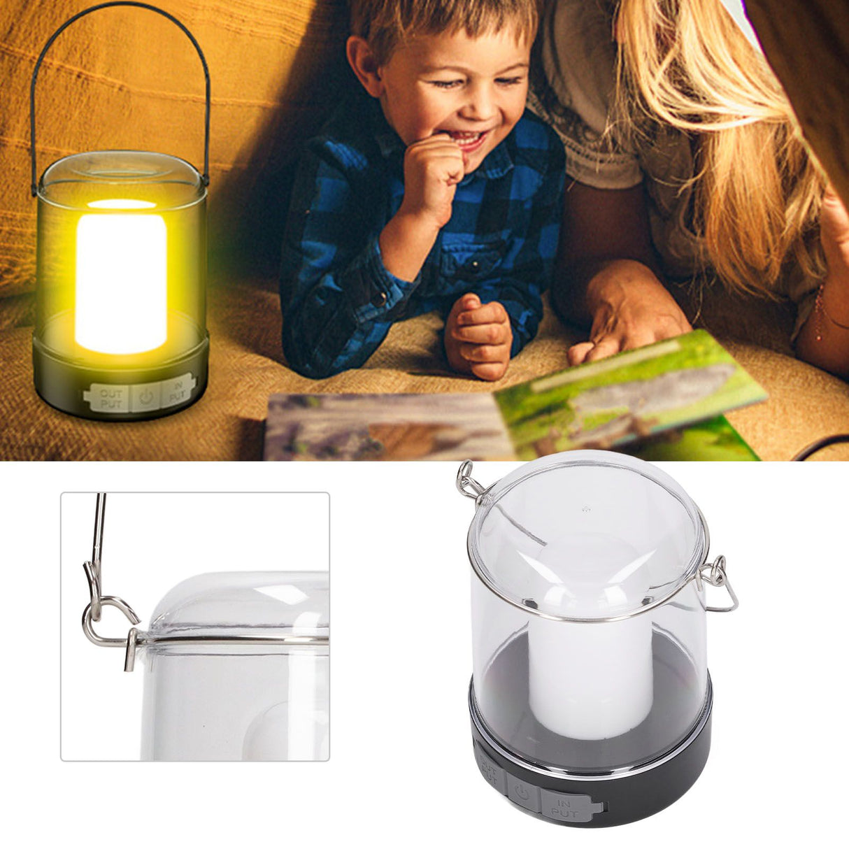 LED Camping Lantern 3 Modes 360° Luminous Rechargeable Waterproof Portable Camping Lights with Hook for Outdoor Garden