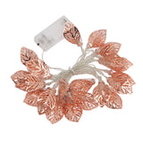 Rose Gold String Lights 20 LEDs Waterproof Battery Powered Hollowed Out Leaf Lights String Party Door Indoor