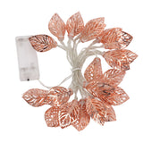 Rose Gold String Lights 20 LEDs Waterproof Battery Powered Hollowed Out Leaf Lights String Party Door Indoor