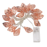 Rose Gold String Lights 20 LEDs Waterproof Battery Powered Hollowed Out Leaf Lights String Party Door Indoor