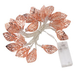 Rose Gold String Lights 20 LEDs Waterproof Battery Powered Hollowed Out Leaf Lights String Party Door Indoor