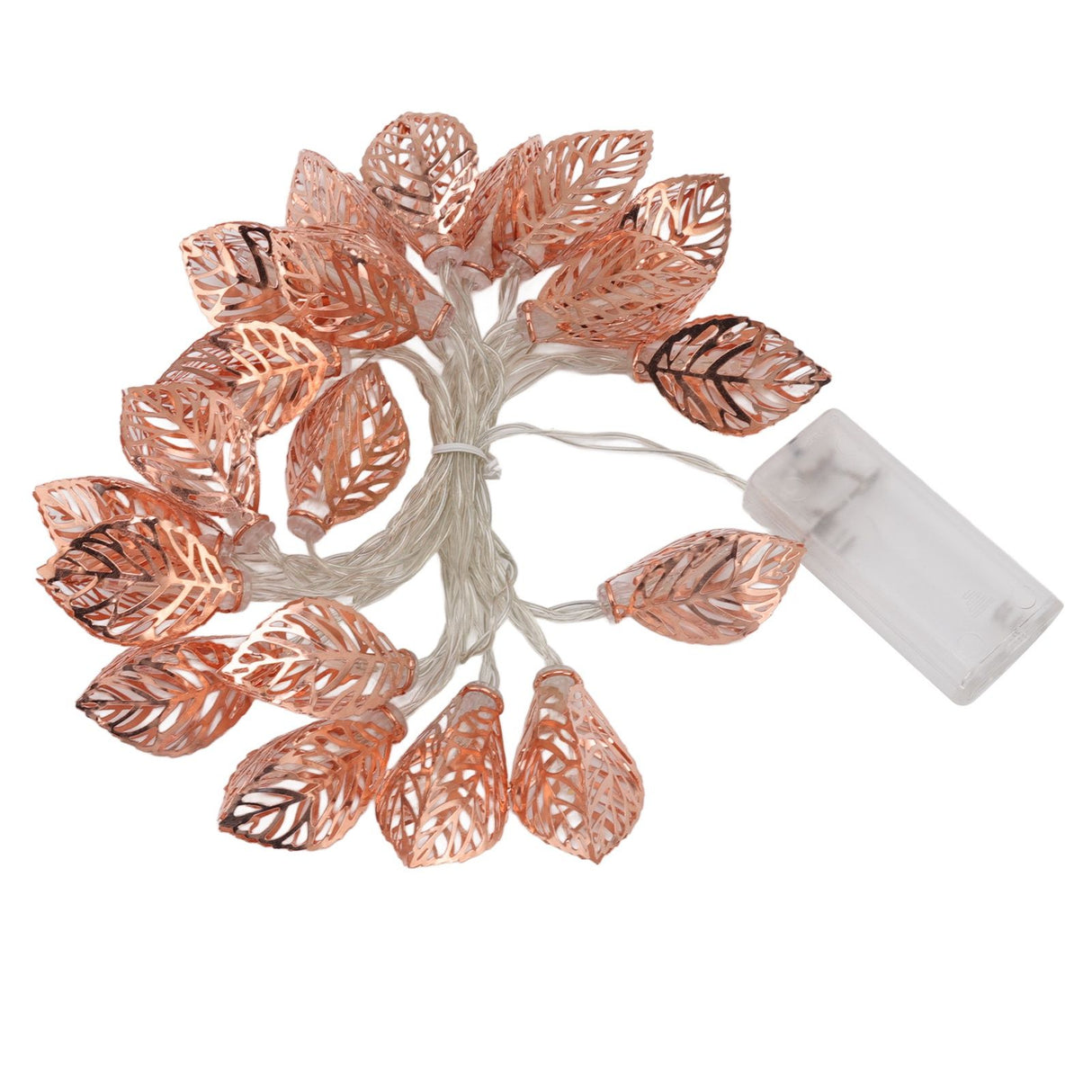 Rose Gold String Lights 20 LEDs Waterproof Battery Powered Hollowed Out Leaf Lights String Party Door Indoor