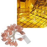 Rose Gold String Lights 20 LEDs Waterproof Battery Powered Hollowed Out Leaf Lights String Party Door Indoor