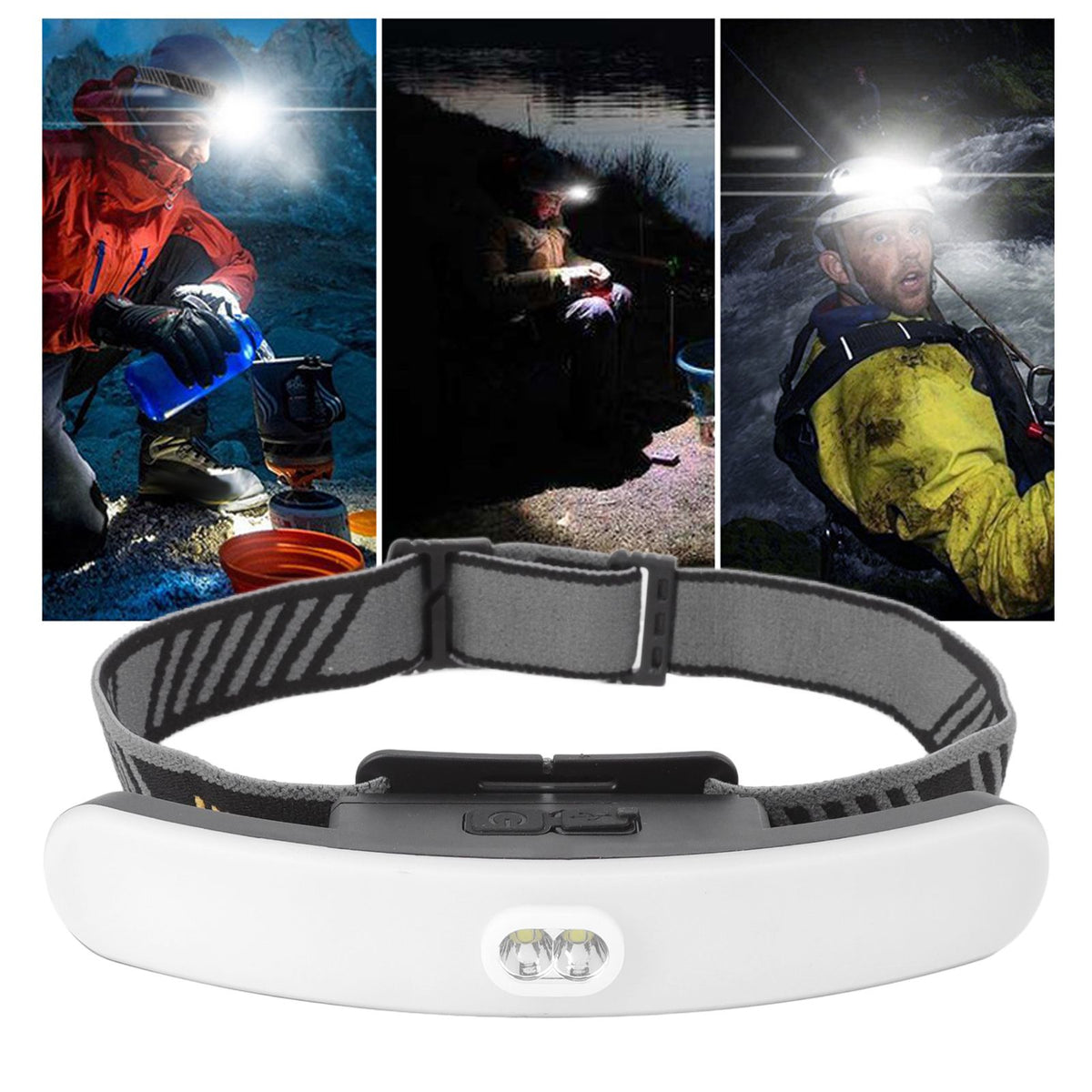 LED Headlamp USB Charge 1000LM Dimmable Sealed Design Adjustable Angle Head Flashlight for Camping Cycling Fishing