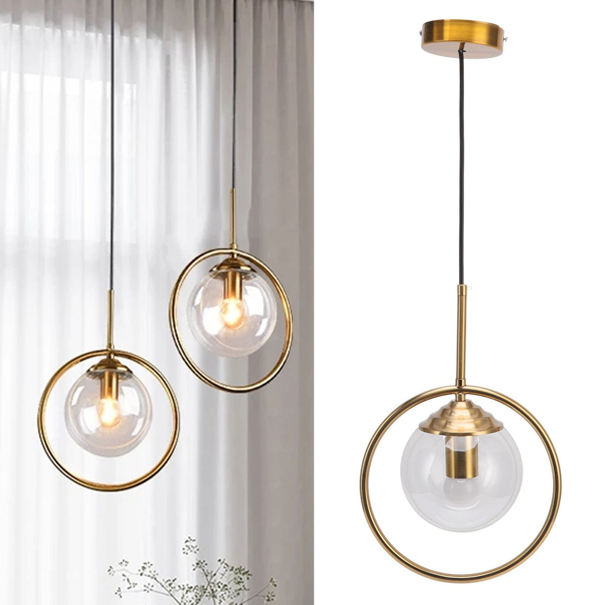 Ceiling Pendant Lamp E27/E26 Calibre Glass Iron Minimalist Style Hanging Pendant Light for Kitchens AC 85 to 265V