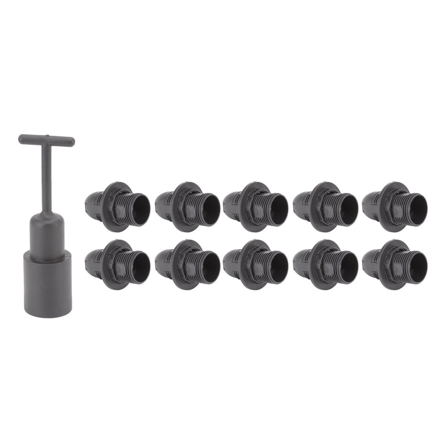 10PCS E14 Lamp Holder ABS with Sleeve High Temperature Resistant Light Socket Base for Home Black