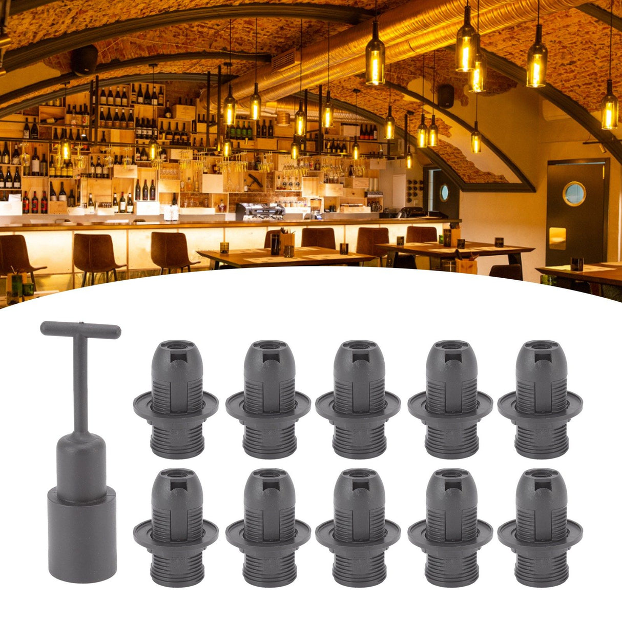 10PCS E14 Lamp Holder ABS with Sleeve High Temperature Resistant Light Socket Base for Home Black