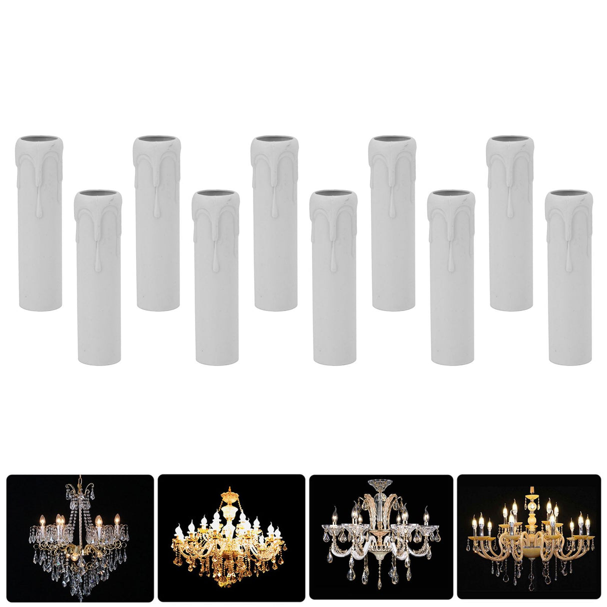 10pcs 4 Inch Candle Covers Sleeves Simulation Vintage Wax Drop Candle Socket Covers for Chandelier White