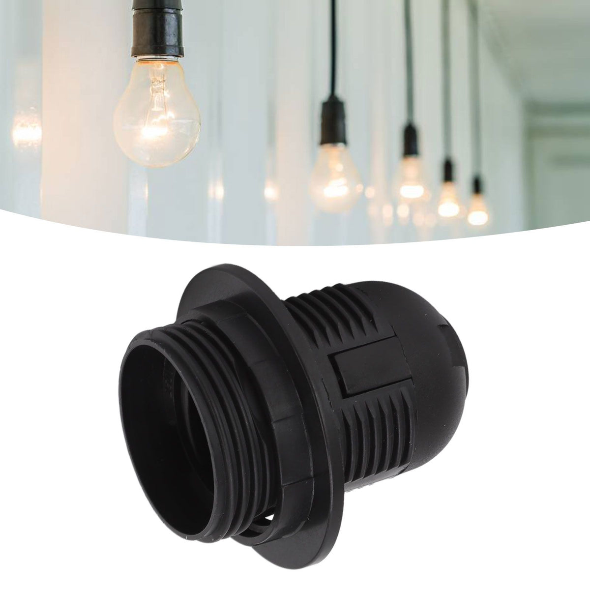10Pcs E27 Light Base Socket Copper Core High Temperature Resistance E27 Light Holder Base with Lamp Sleeve for DIY Black