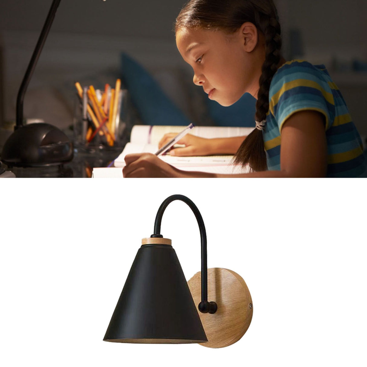 Corridor Wall Lamp Iron Lampshade Wall Mounted Curved Light for Bedroom Living Room Study Without Lamp Bulb Black