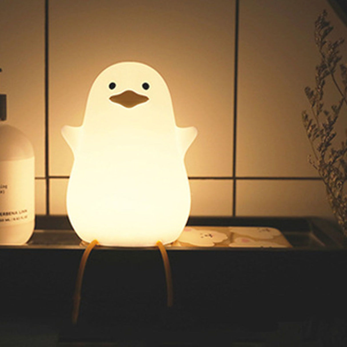 LED Night Light Cute Exquisite Touch Control USB Charging Night Light with Mobile Phone Holder Duck Night Lamp