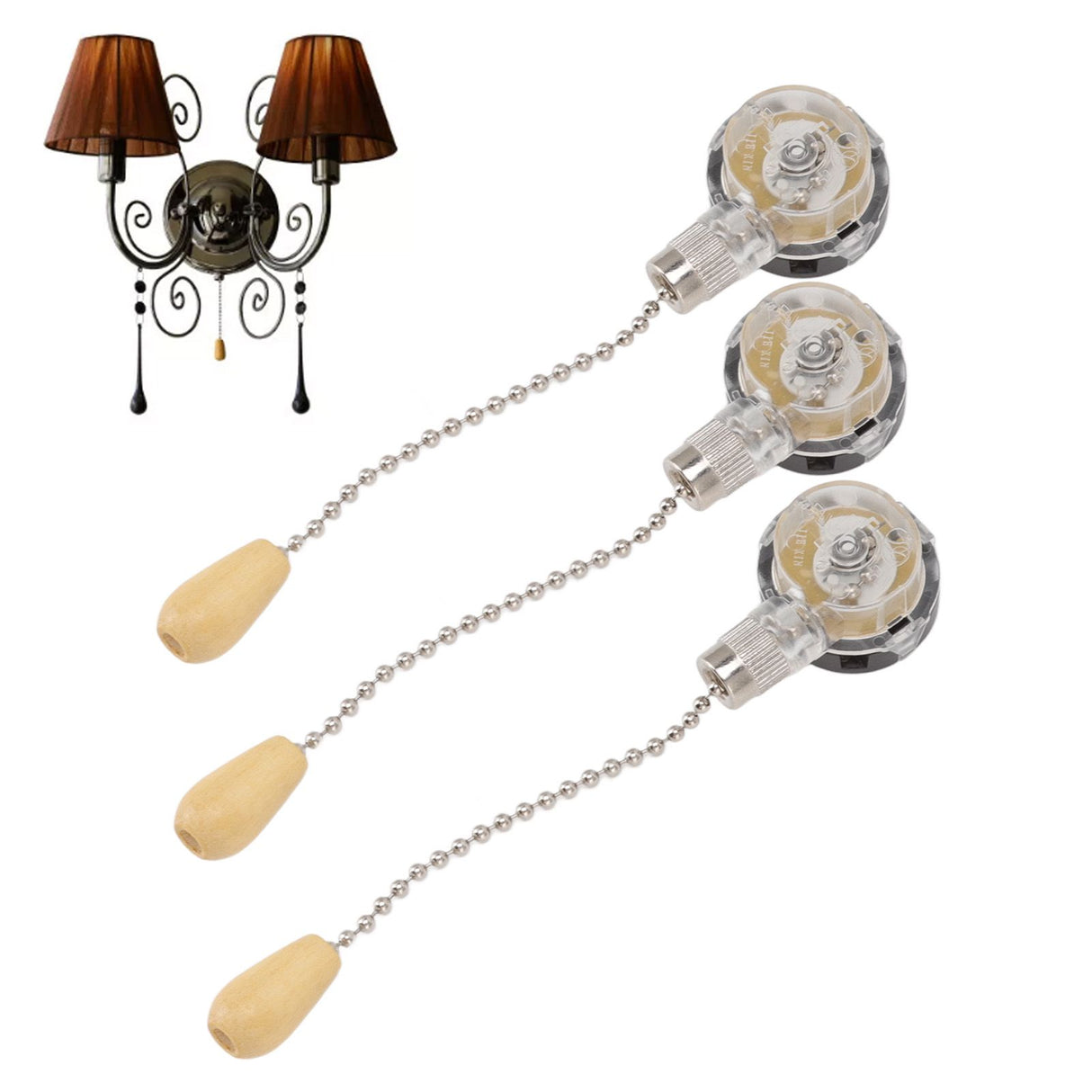 3Pcs Ceiling Fan Lamp Switch Rustproof Replacement Ceiling Light Pull Chain Switch 250V 125V Chrome