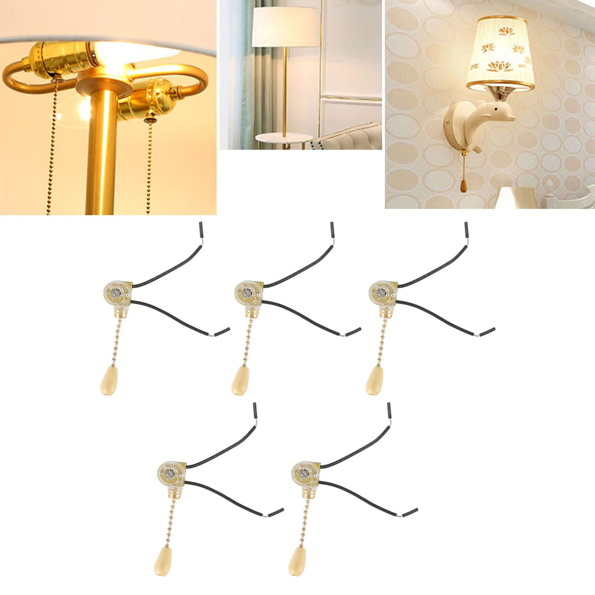 5pcs Pull Chain Switch Exquisite Replacement Ceiling Fan Light Switch Cord for Wall Lamp 250V 125V