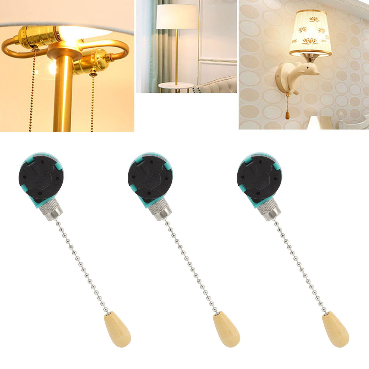 3Pcs Ceiling Light Pull Chain Switch 3 Speed 4 Wire Ceiling Fan Lamp Switch for Ceiling Lamp Fan Lamp Wall Lamp Chrome