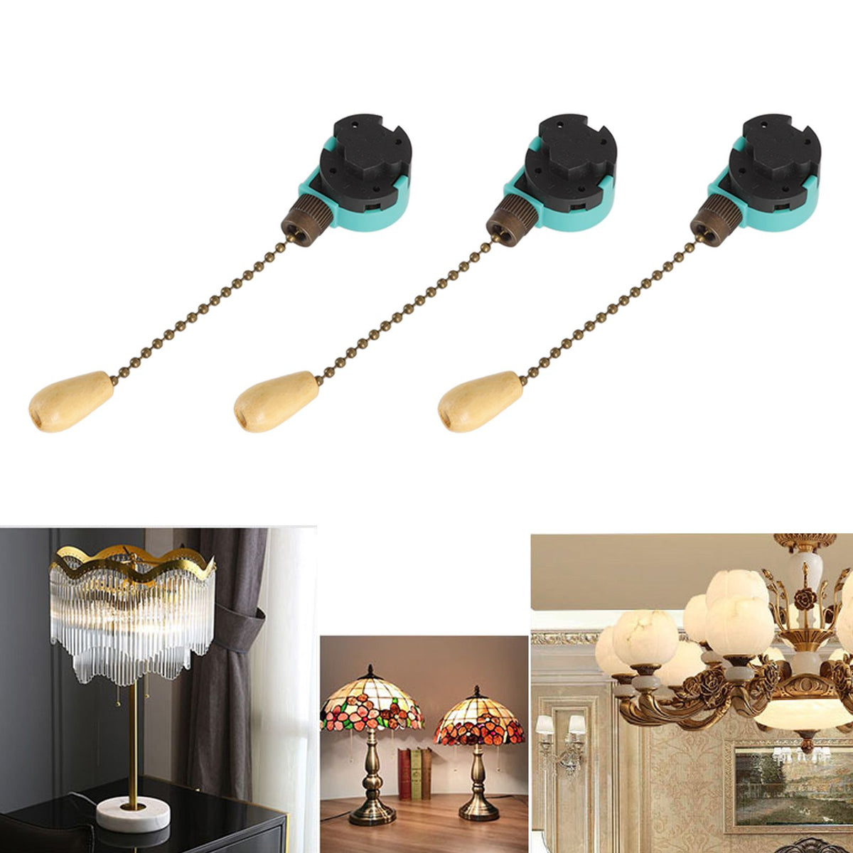 3Pcs Ceiling Light Pull Chain Switch 3 Speed 4 Wire Ceiling Fan Lamp Switch for Ceiling Lamp Fan Lamp Wall Lamp Bronze