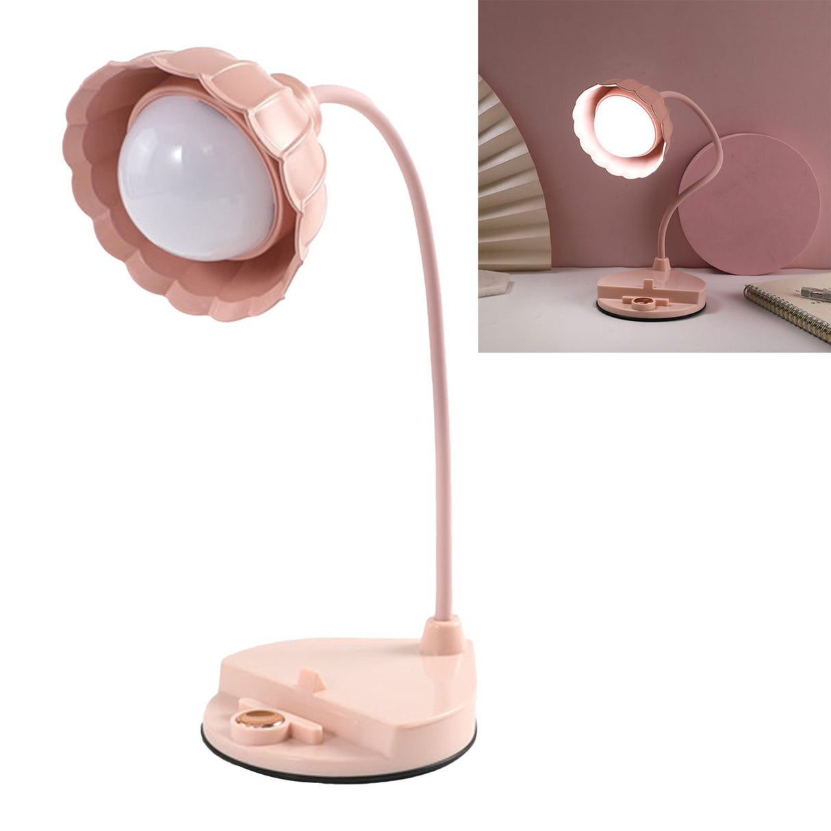 LED Reading Light Plastic Flower Shaped Touch Sensitive USB Charging Folding Table Lamp for Bedroom Dormitory Pink