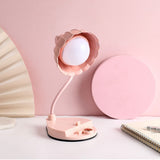 LED Reading Light Plastic Flower Shaped Touch Sensitive USB Charging Folding Table Lamp for Bedroom Dormitory Pink