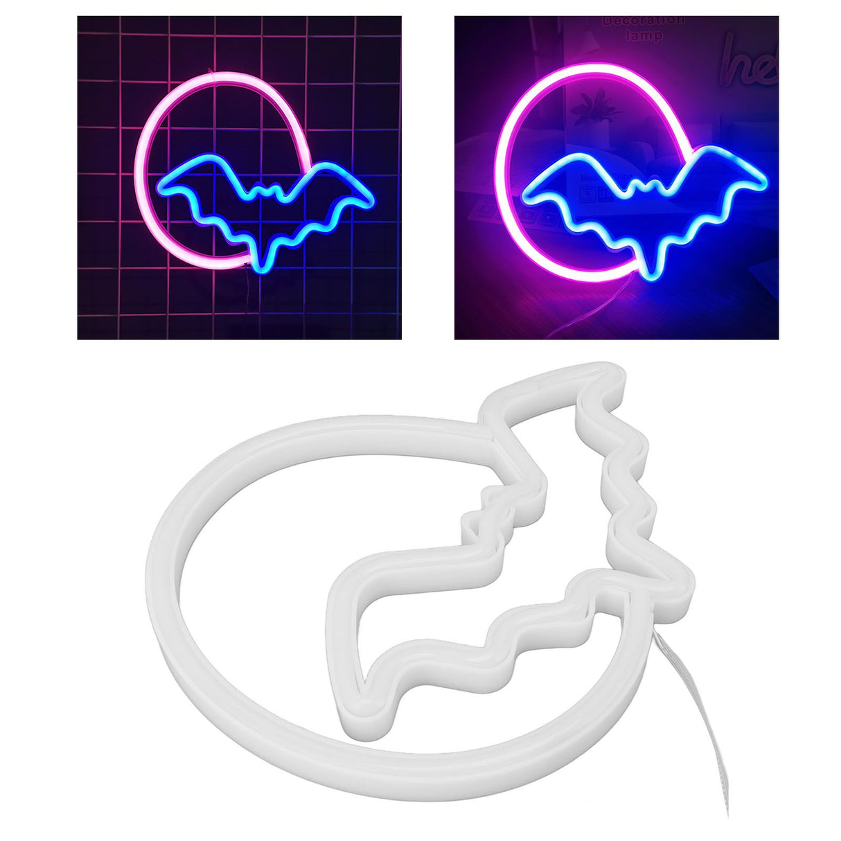 Neon Signs Moon and Bat LED Neon Lights USB Battery Powered for Wall Bedroom Bar Halloween Party Decoration
