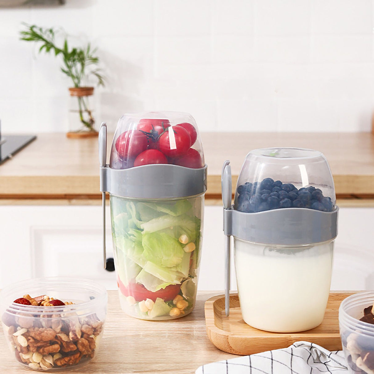 Double Breakfast Cup Oatmeal Cup with Lid Poons Forks for Business People