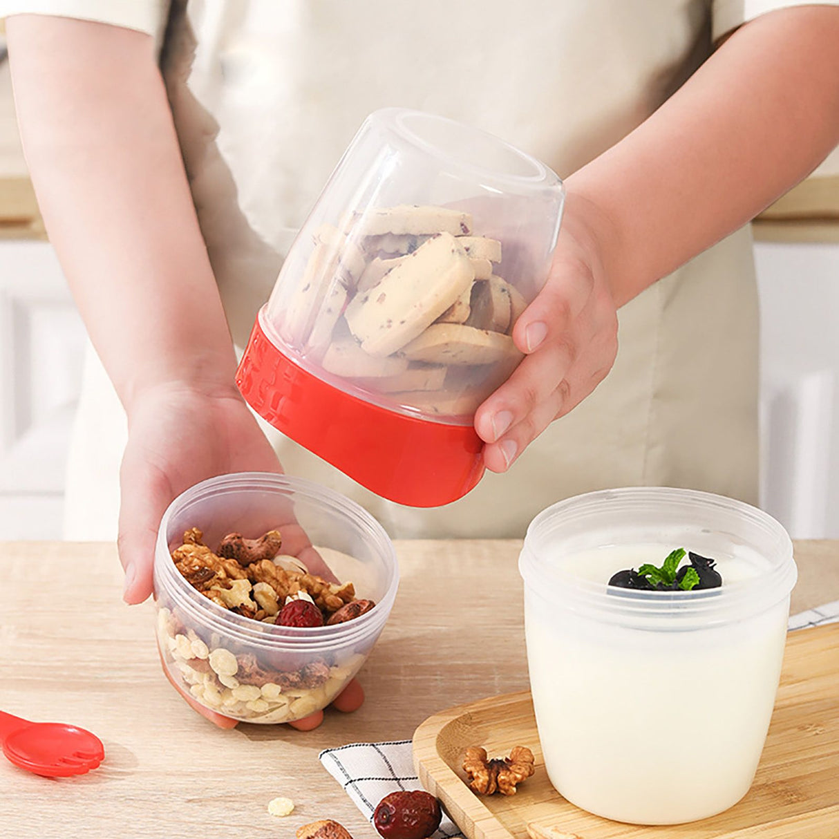 Double Breakfast Cup Oatmeal Cup with Lid Poons Forks for Business People