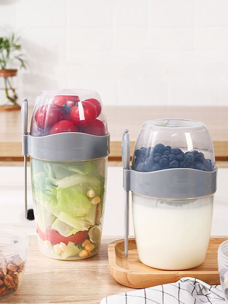 Double Breakfast Cup Oatmeal Cup with Lid Poons Forks for Business People
