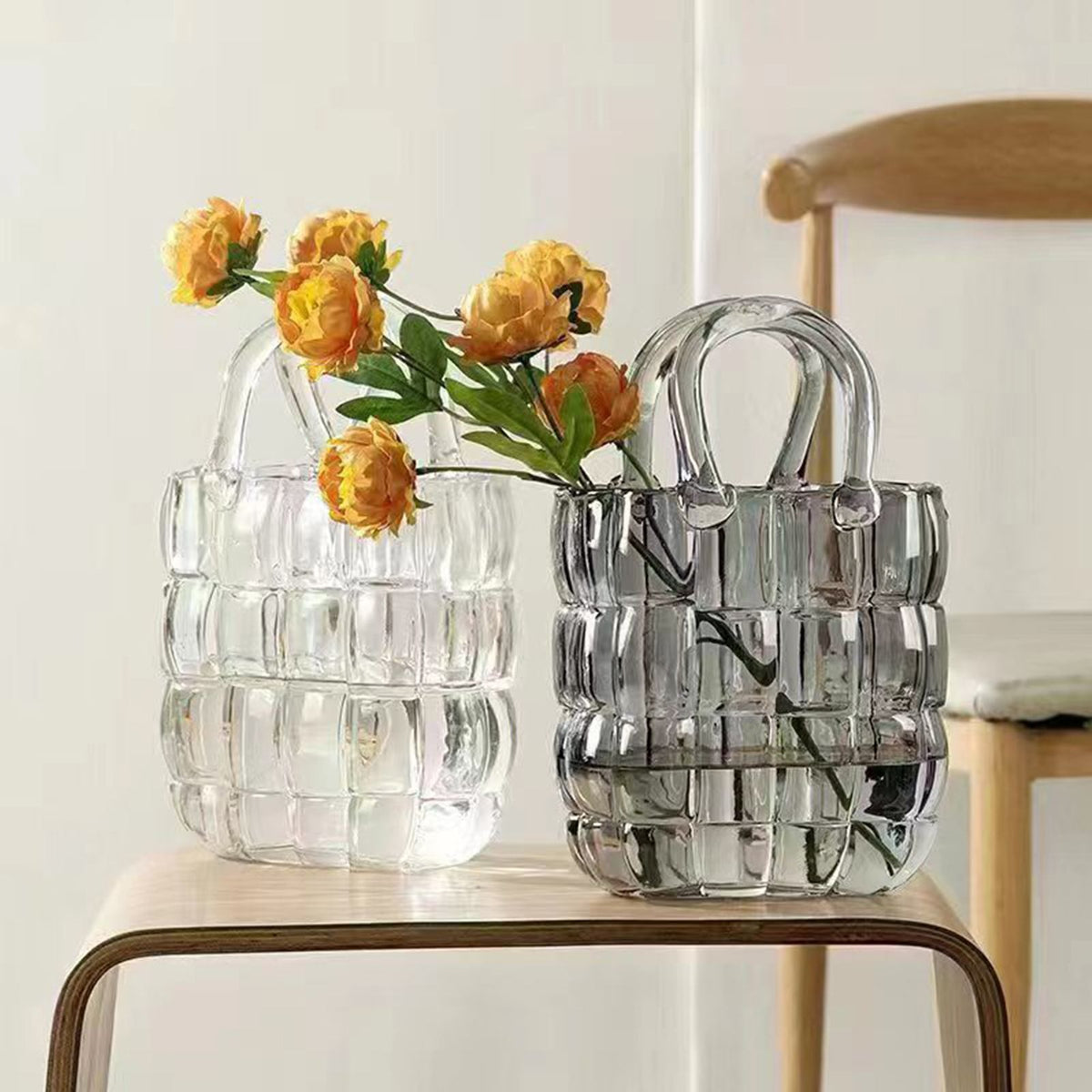 Glass Vase Transparent Hand Basket Living Room Flower Arrangement Creative Bag Fish Tank