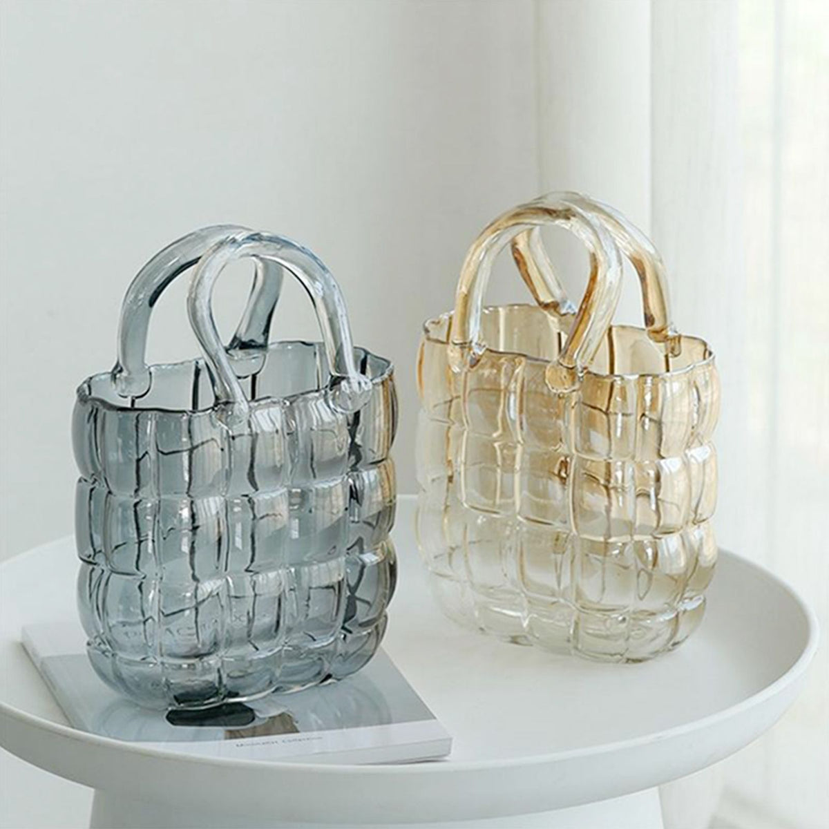 Glass Vase Transparent Hand Basket Living Room Flower Arrangement Creative Bag Fish Tank