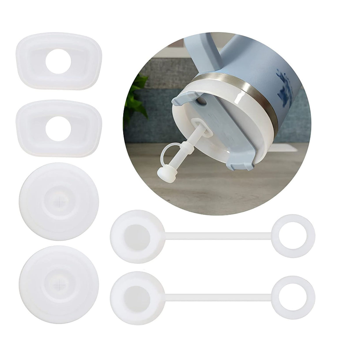 Square Spill Proof Stopper Round Lid Leak Stopper Silicone Straw Cover Cap Set Cup Bottle Accessories