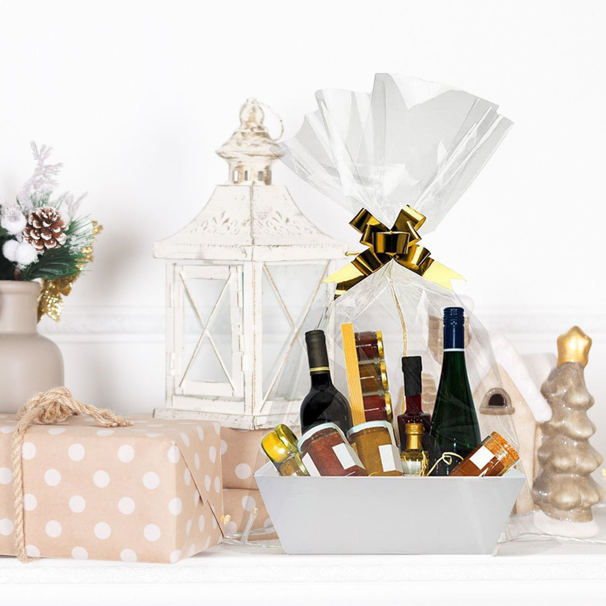Empty Gift Basket with Handles Sturdy Tray Wine Gift Basket Party Favors Basket for Graduation Birthday Wedding