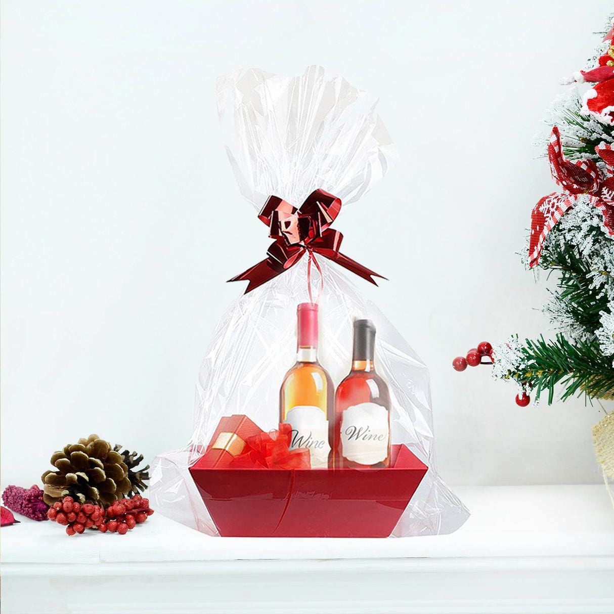 Empty Gift Basket with Handles Sturdy Tray Wine Gift Basket Party Favors Basket for Graduation Birthday Wedding