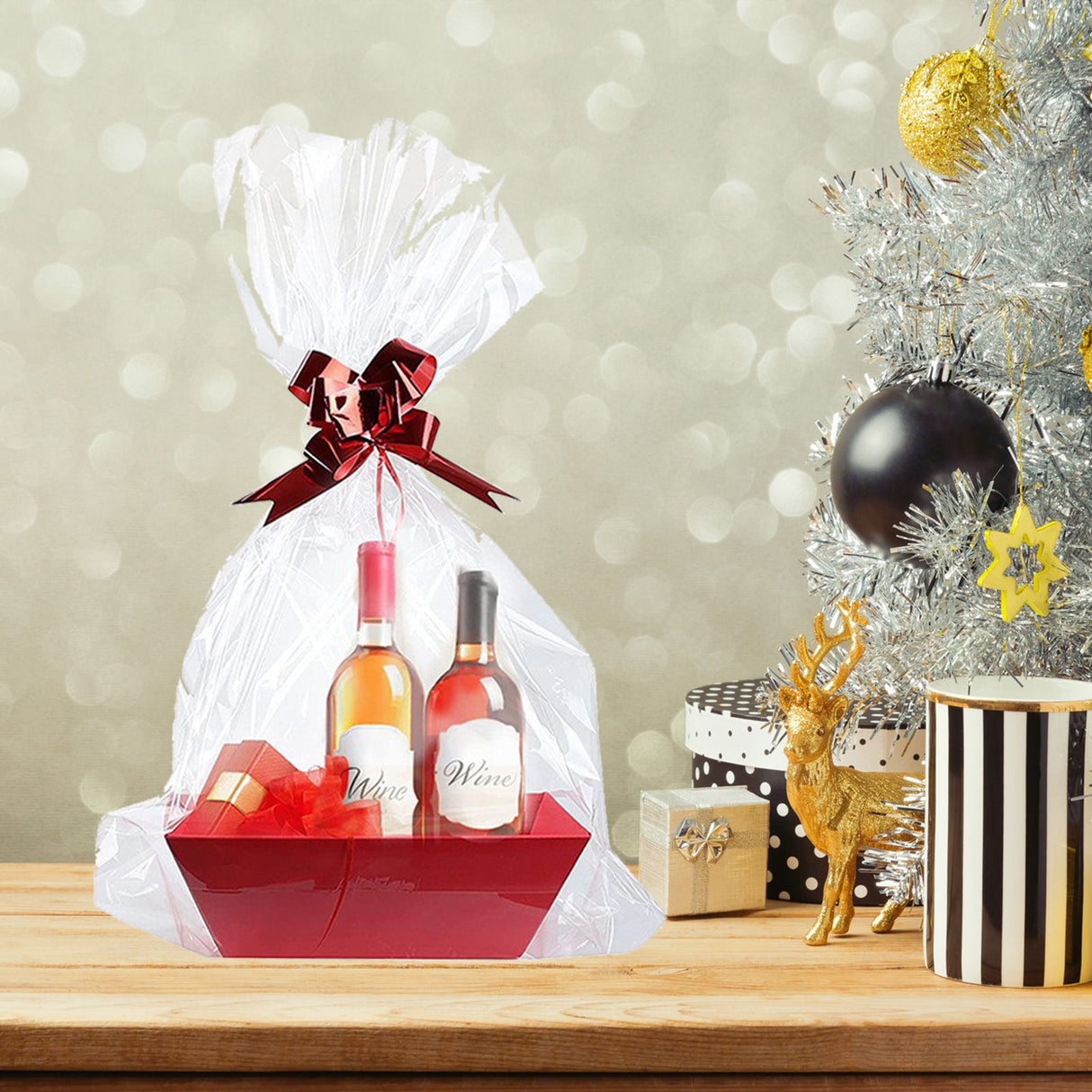 Empty Gift Basket with Handles Sturdy Tray Wine Gift Basket Party Favors Basket for Graduation Birthday Wedding
