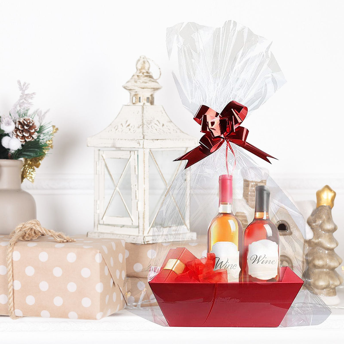 Empty Gift Basket with Handles Sturdy Tray Wine Gift Basket Party Favors Basket for Graduation Birthday Wedding