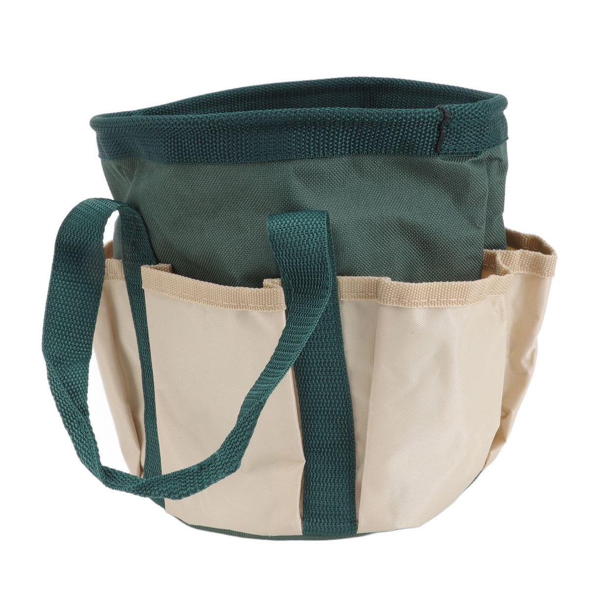 Round Garden Tools Bag 6 Pockets Oxford Cloth Gardening Tool Storage Tote for Men Women Gardener Green with Cream Color