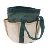 Round Garden Tools Bag 6 Pockets Oxford Cloth Gardening Tool Storage Tote for Men Women Gardener Green with Cream Color - Top-Down View